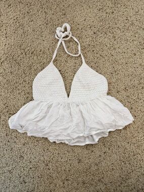 Garage White Crochet Halter Top